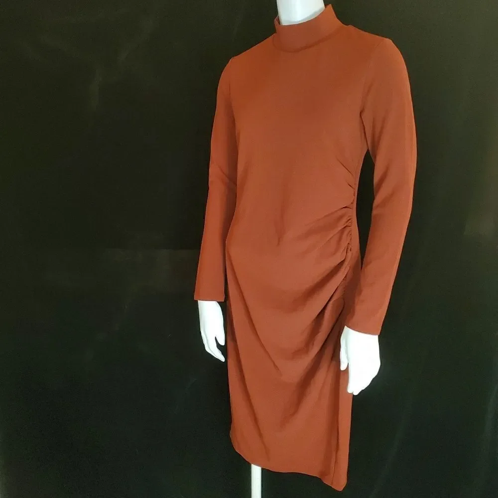 Chelsea 28 Rust Burnt Orange Mockneck Long Sleeve Dress (XS)